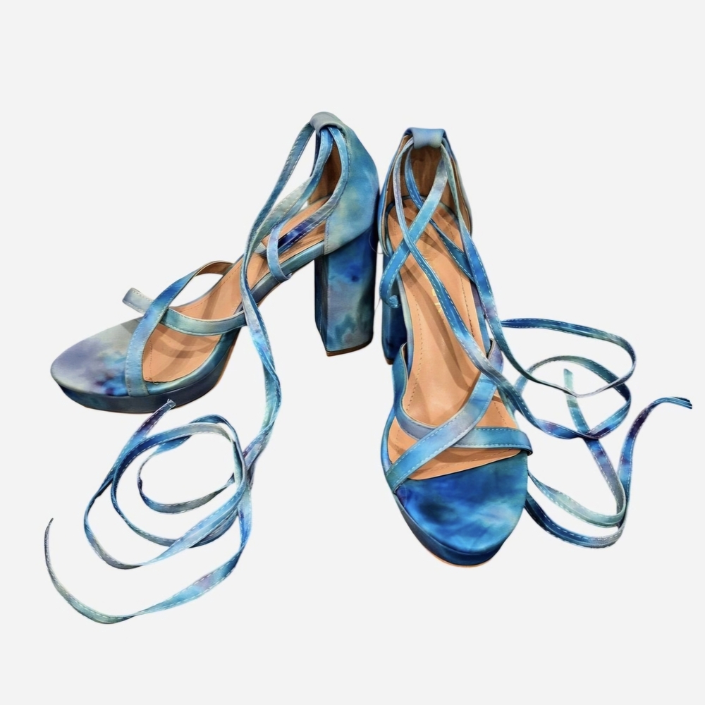 Allegra K Blue Tie-Dye Strappy Heels